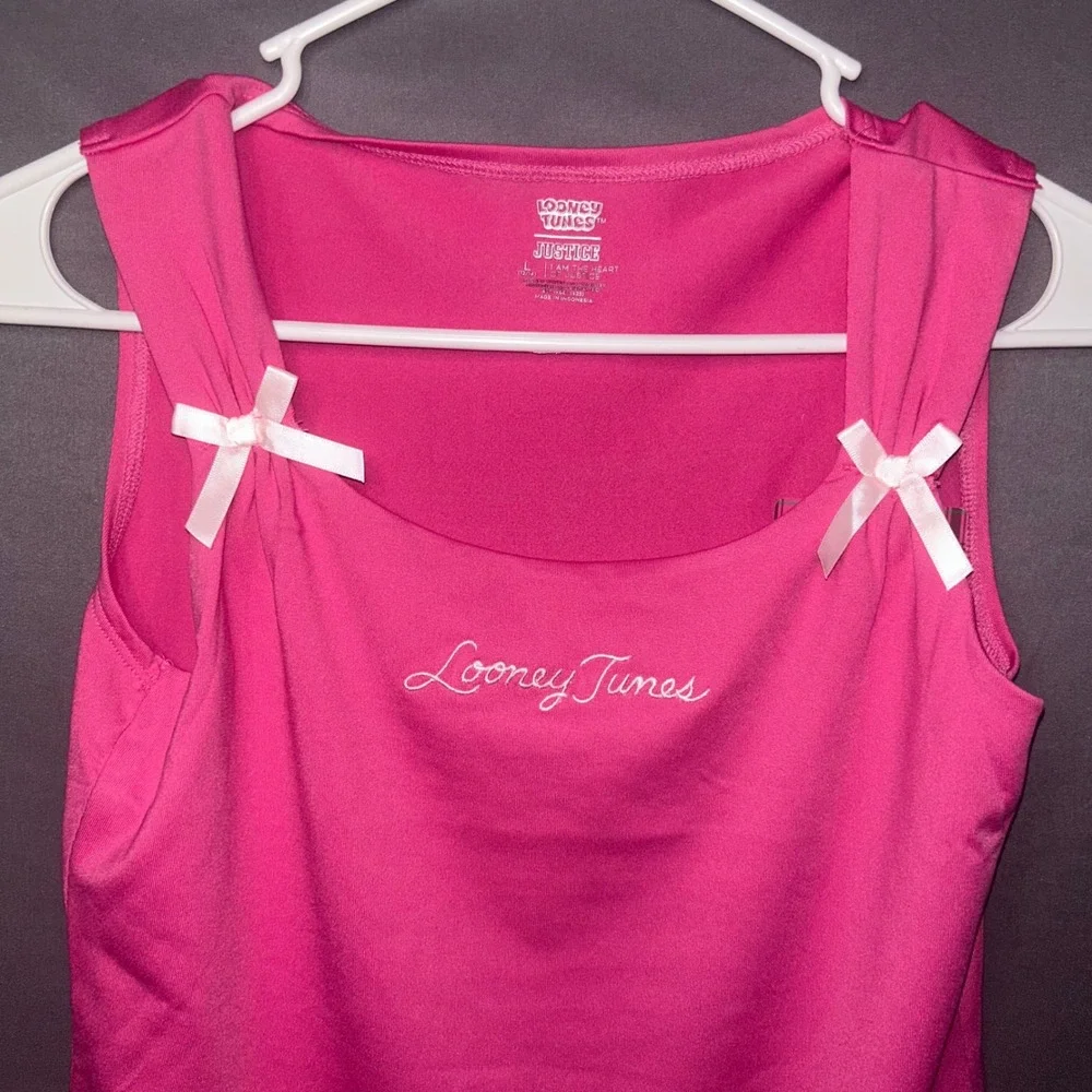 Justice Looney Tunes Girls Pink Bow Detail Tank Top Size L 12/14 NWT